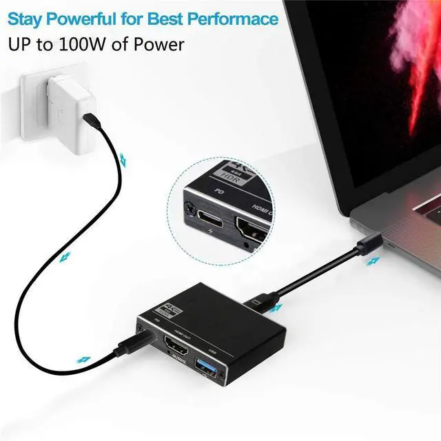 Alt view image 3 of 7 - WRIARICH Type-C to HDMI Docking Station Type-C to HDMI Type-C to 100W PD Charging Fast Charging 4K@60Hz HD Video Screen Projector 3-Port Mini Hub Easy to Carry for Nintendo Switch, MacBook Pro/Air