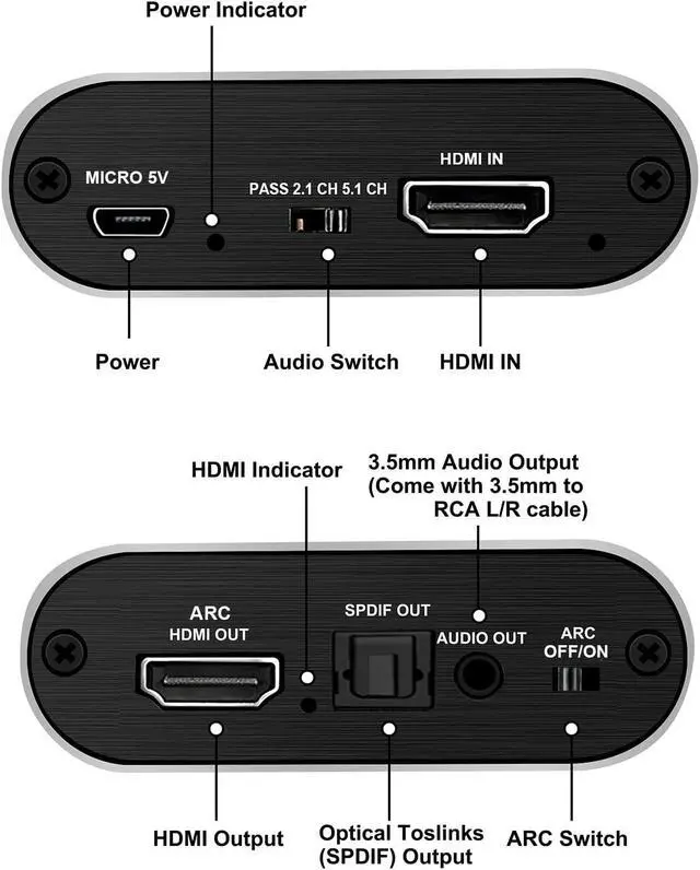 Alt view image 2 of 7 - WRIARICH HDMI Audio Extractor Splitter, HDMI to HDMI + Optical Toslink SPDIF + 3.5mm Audio Jack HDMI Audio Support 5.1 ARC Function, OZV8