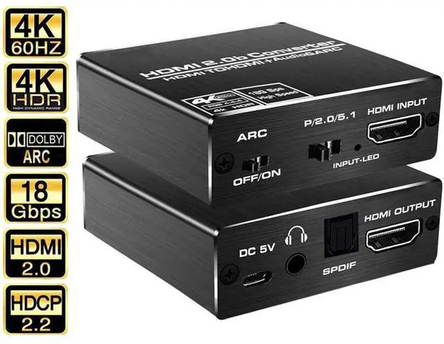 Main image of WRIARICH Aluminum Shell 4K 60Hz HDMI 2.0 Audio Extractor for PS5 Xbox Series X 4K HDMI Audio Extractor converter HDMI + SPDIF + 3.5 mm audio Output,OZV8-1