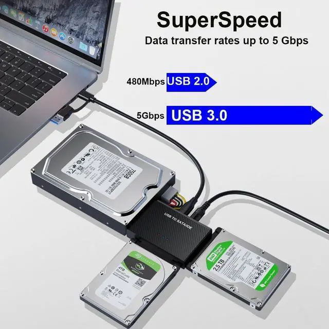 Alt view image 4 of 7 - WRIARICH IDE SATA to USB C Cable Hard Drive Reader IDE SATA PATA USB 3.0 for Hard Drive Disk HDD 2.5" 3.5" with 12V 2A External AC Power Adapter(Black)