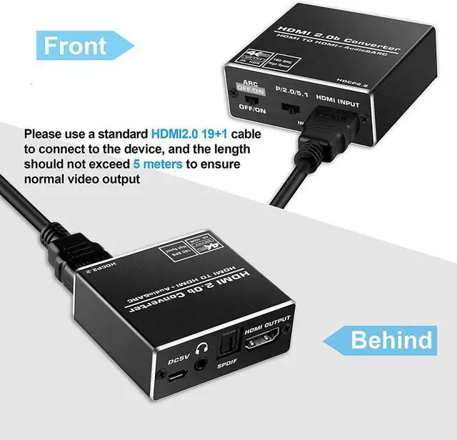 Alt view image 2 of 7 - Aluminum HDMI 2.0b Audio Extractor Splitter Converter, 4K@60Hz HDMI to HDMI + Optical Toslink SPDIF + 3.5mm Stereo Analog Audio, HDMI Audio Embedder Inserter for PS5,Xbox, Optical Fiber Included