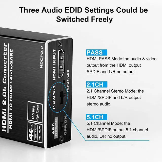 Alt view image 5 of 7 - Aluminum Shell HDMI Audio Extractor Splitter 4K@60Hz hdmi to hdmi SPDIF 3.5mm Audio Adapter Converter Output Support 18Gbps, HDCP 2.2, 1080P@120Hz, 1080P@144Hz 3D Compatable for PS4 Fire Stick