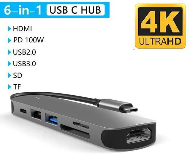 Main image of WRIARICH USB C Hub, USB Hub to HDMI 6-in-1 Adapter with USB 3.0/2.0 Port,SD/Micro SD Card Reader,PD Charging Port,4K HDMI Adapter Compatible for MacBook Pro Air USB C Laptops and More Type C Devices
