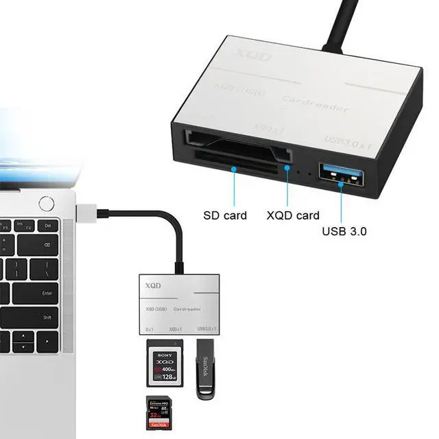 Alt view image 3 of 7 - USB 3.0 XQD SD Card Reader with USB3.0 Port 500MB/s High Speed USB3.0 HUB Camera Kit Adapter For Sony M/G Series For Sony G/M Series Lexar 2933x/1400x USB Mark XQD Card, Support Windows/Mac OS