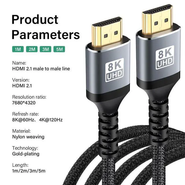 Alt view image 2 of 7 - WRIARICH 8K HDMI 2.1 Cable 16.4ft, LUOM Certified 48Gbps Ultra High Speed HDMI Cable 8K60Hz, 4K120Hz 4:4:4 eARC DTS:X HDR10+ HDCP 2.2&2.3 3D Dolby Atmos Compatible with Mac Gaming PC Soundbar PS5