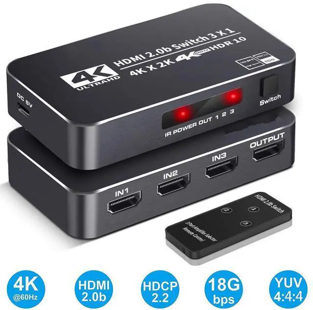 Main image of WRIARICH 4K 2K 60Hz HDMI Switch 3x1 HD 4K HDMI Video Switcher Adapter 3 In 1 Out HDMI Splitter with Remote Control for DVD HDTV TV Box PS4 - OZQ2-2