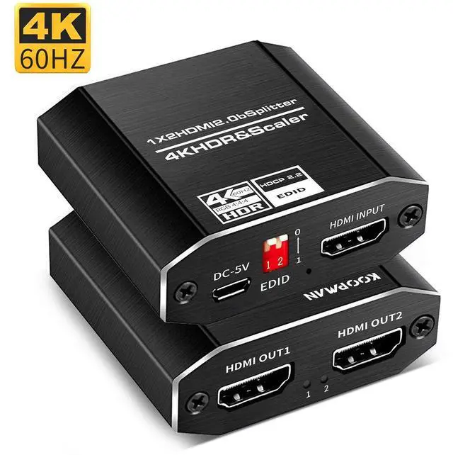 Main image of WRIARICH HDMI Splitter 1 in 2 Out, HDMI Splitter 1x2 Power 4K HDMI Splitter with 4 kinds of EDID mode, 4K@60Hz Dual Monitors Duplicate/Mirror for PS4 Fire Stick HDTV