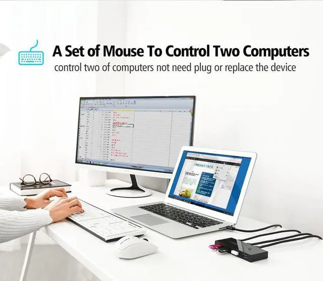 Alt view image 7 of 7 - WRIARICH T05 USB Switcher USB 2.0 KVM Switch Box 2 Port PCs Sharing 4 Devices for Keyboard Mouse Printer Monitor Switch Selector