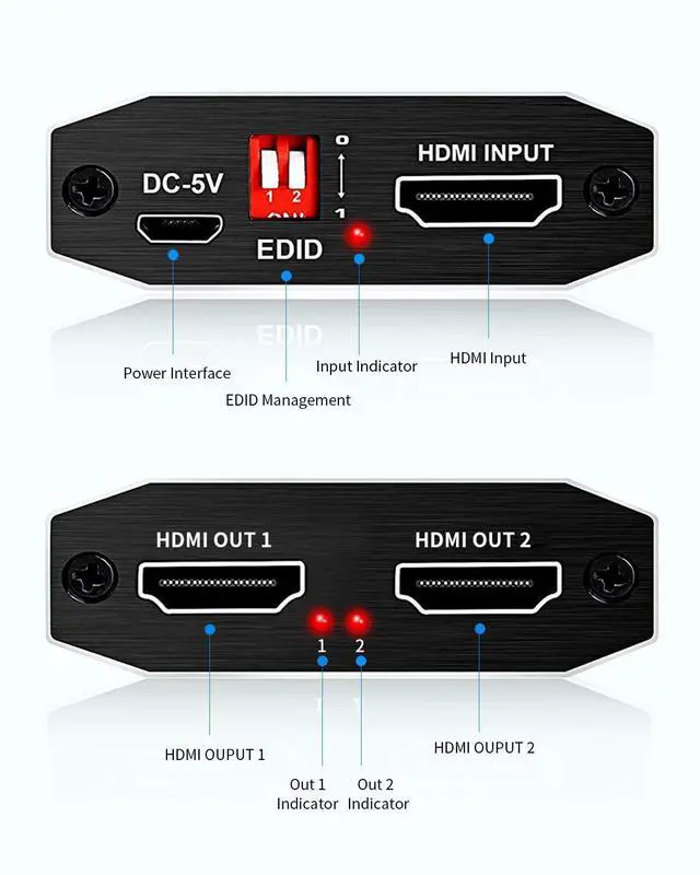 Alt view image 3 of 7 - WRIARICH 4K@60Hz HDMI Splitter 1x2 Supports HDCP2.2, HDMI2.0b, EDID, 3D, RGB 4:4:4,Duplicate/Mirror/Copy,HDR,Dolby Vision Atmos,4K HDMI Splitter 1 in 2 Out Support 4 kinds of EDID mode