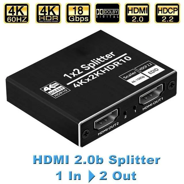 Main image of WRIARICH 4K@60Hz HDMI Splitter 1 in 2 Out, HDMI Splitter 1 Input 2 Output Support EDID 4K 60Hz Full HD 1080P and 3D, Compatible with Xbox PS3/4 Roku Blu-Ray Player