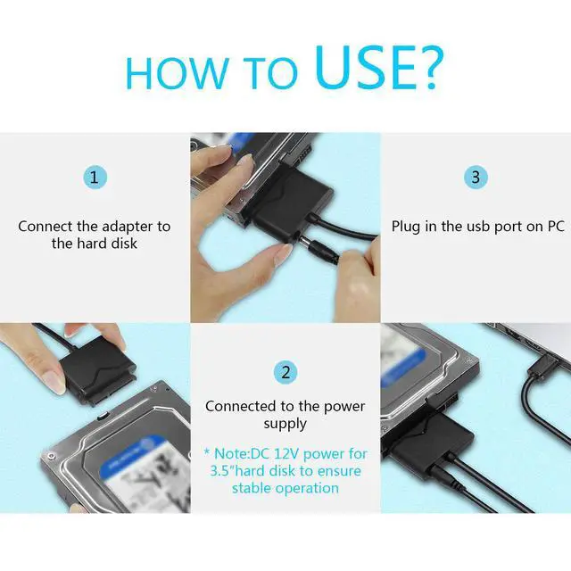 Alt view image 7 of 7 - WRIARICH USB 3.0 to SATA Converter for Universal 2.5"/3.5" SATA HDD/SDD Hard Drive Disk, Hard Drive Adapter with 12V/2A Power Adapter & USB 3.0 Cable (UT-3112)