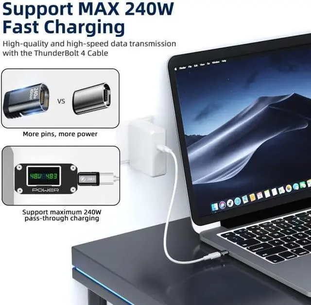 Alt view image 3 of 7 - WRIARICH Straight USB C Magnetic Adapter, (2 Pack) Magnetic USB C Adapter, 24Pins USB4 40Gbps Data Transfer 8K 60Hz Video PD 240w Charge Compatible with MacBook Pro/Air USB-C Laptop