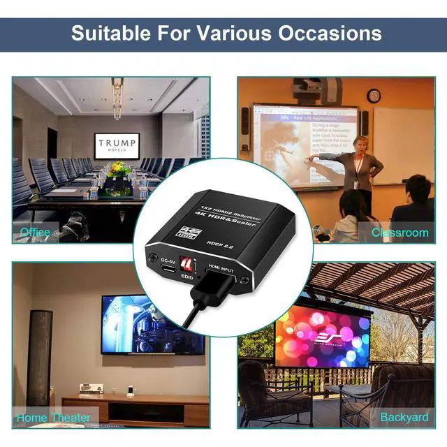 Alt view image 7 of 7 - WRIARICH HDMI Switch 4Kx2K@60Hz, HDMI Splitter 1 in 2 Out, with 4 kinds of EDID mode, Supports HDCP2.2, HDMI2.0b, EDID, 3D, RGB 4:4:4 Work for HDTV, Xbox, PS5/4/3, Blu-Ray Player, DVD, DVR