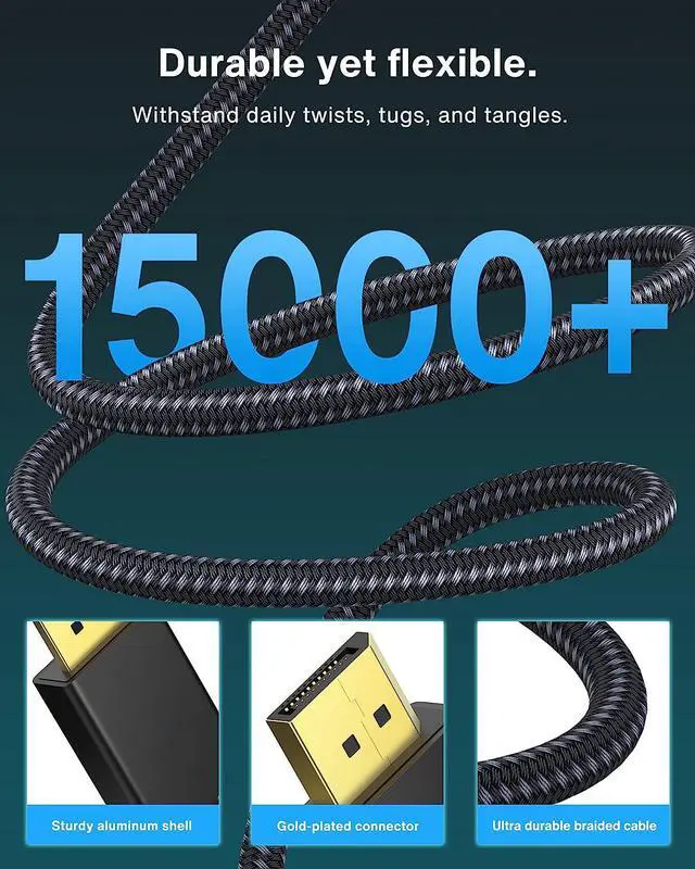 Alt view image 7 of 7 - WRIARICH 8K DisplayPort Cable - 10FT DP 2.1 Cable Displayport to Displayport Cable Support 8K@60Hz, 4K@144Hz/120Hz, G-Sync, HDCP 2.2,HDR10, 40Gbps for Gaming Computer, Displays, Monitors, Graphics