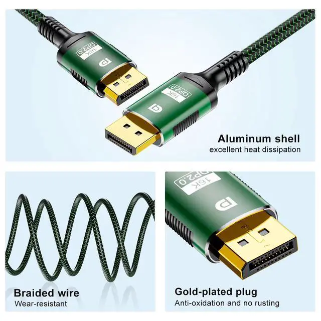 Alt view image 3 of 7 - WRIARICH Braided DP Cable 2.0, Support 16K@60Hz,8K@120Hz, 4K@240Hz (DisplayPort 2.0 Cable) with FreeSync, G-SYNC and HDR for Gaming Monitor, PC, RTX 3080/3090, RX 6800/6900 and More-10ft