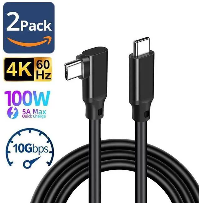 Main image of 2-Pack USB3.2 Gen 2X2 USB C to C Cable Right Angle,USB C Charger Cable 10FT, with 20Gbps Data Transfer, 5A 100W Fast Charging, 4K 60Hz HDR Monitor Video for MacBook Pro/Air, iPad Pro, SSD,Hard Drives