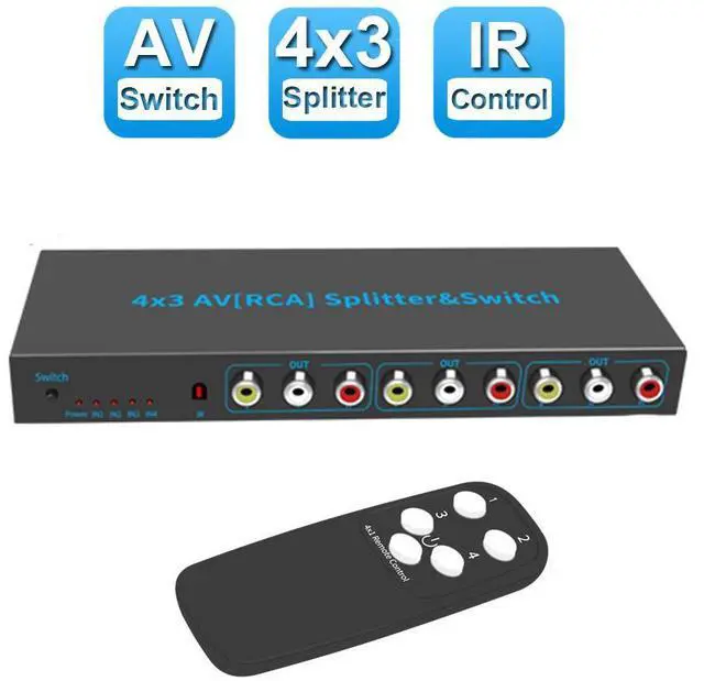 Main image of WRIARICH RCA Switch AV Splitter, Stereo 4 Way AV Selector RCA Switcher, 4 in 3 Out Composite Video L/R Audio Selector Box for DVD, for PS2, for PS3, for Game Consoles