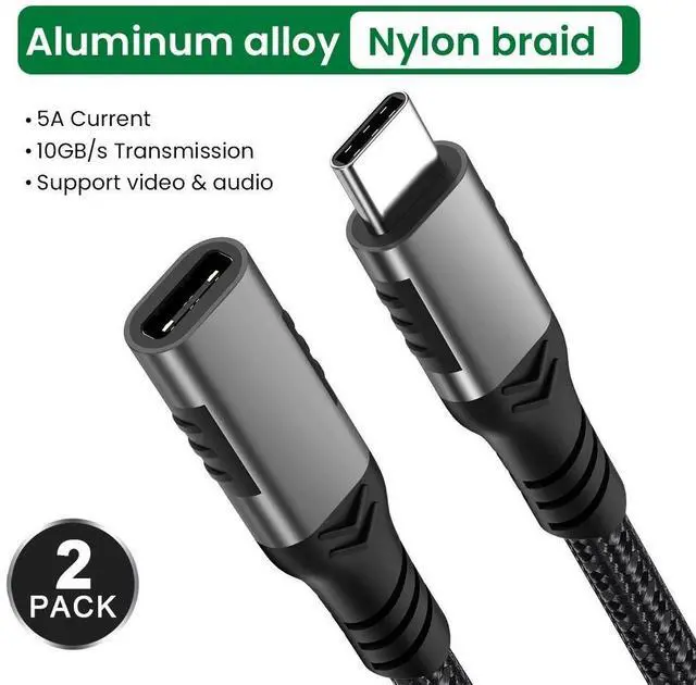 Main image of WRIARICH 2-Pack USB C Extension Cable 10ft, USB Type-C 3.1 Extender Cord 100W 10 Gbps UHD 4K Video, USB C to USB C Male to Female for Laptop Tablet Mobile Phone Nintendo Switch