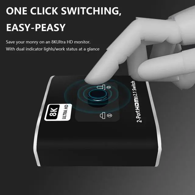 Alt view image 5 of 7 - WRIARICH 8K 60Hz UHD HDMI Switch 2 in 1 Out High Speed 48Gbps HDMI Switcher Support 8K@60Hz 4K@120Hz for HDTV/Monitors/Laptops/PS5/Xbox and etc.(OZ8Q2)