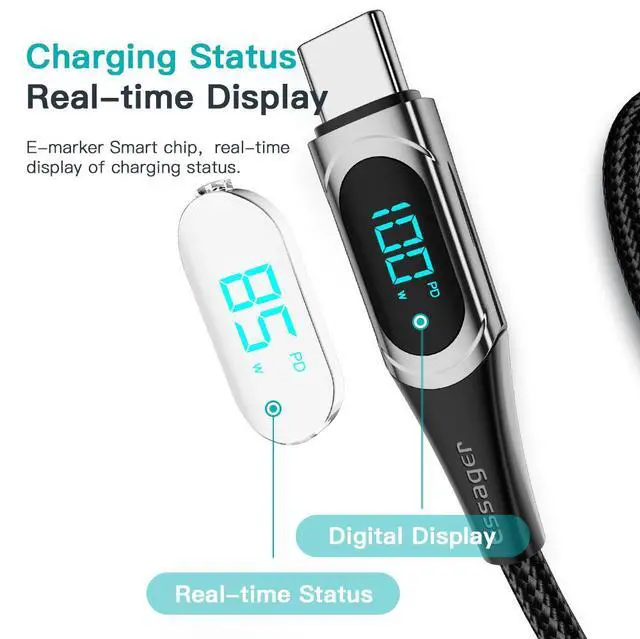 Alt view image 3 of 7 - WRIARICH 100W USB C to USB C Cable with Display, 5A PD QC 5.0 Type C to Type C Cable Super Fast Charging USB C Cable(6.6ft, Black, 2 Pack)