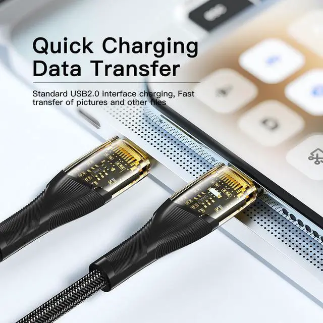 Alt view image 4 of 7 - WRIARICH 100W USB C to USB C Cable Transparent Shell, LUOM 5A PD QC 4.0 Type C to Type C Cable Super Fast Charging USB C Cable(6.6ft, Black, 2 Pack)