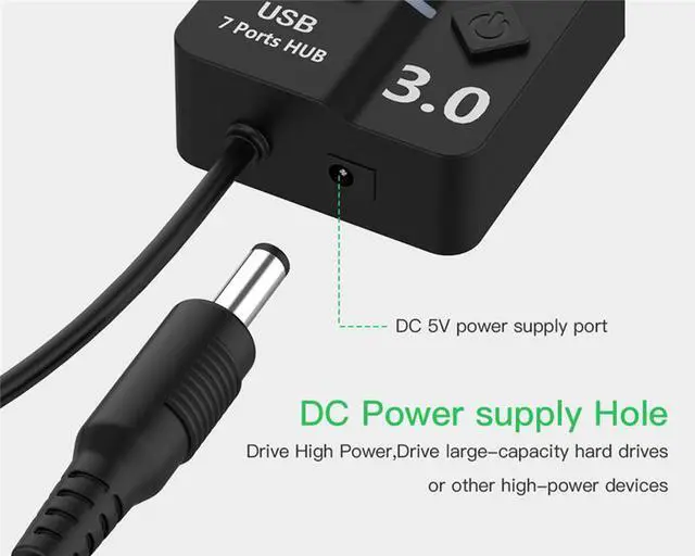 Alt view image 6 of 7 - WRIARICH USB 3.0 Hub, 7 Port Powered USB Hub Expander USB 3.0 Data Port hub with Universal 5V DC Adapter and Individual On/Off Switches USB Splitter for Laptop and PC(Black)