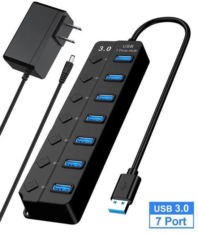 Main image of WRIARICH 7-Port USB 3.0 Hub with Individual Power Switches and LEDs Includes 5V DC Power Adapter (7IN1HUB)