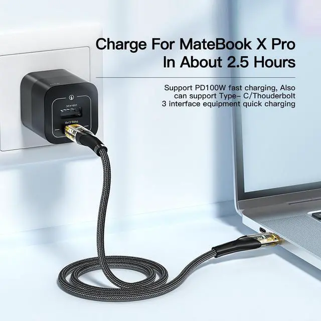Alt view image 3 of 7 - WRIARICH USB C to USB C Cable (2-Pack, 6.6ft), 100W 5A USB C Cable Transparent Shell, Type C Charger Cable Fast Charging for MacBook Pro, iPad Pro Air Mini, Samsung Galaxy S23/22/Z Fold/Z Flip, Pixel