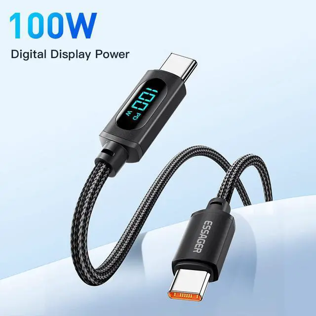 Alt view image 2 of 7 - WRIARICH USB C to USB C Cable (2-Pack, 6.6ft), 100W 5A USB C Cable with LED Display, Type C Charger Cable Fast Charging for MacBook Pro, iPad Pro Air Mini, Samsung Galaxy S23/22/Z Fold/Z Flip, Pixel