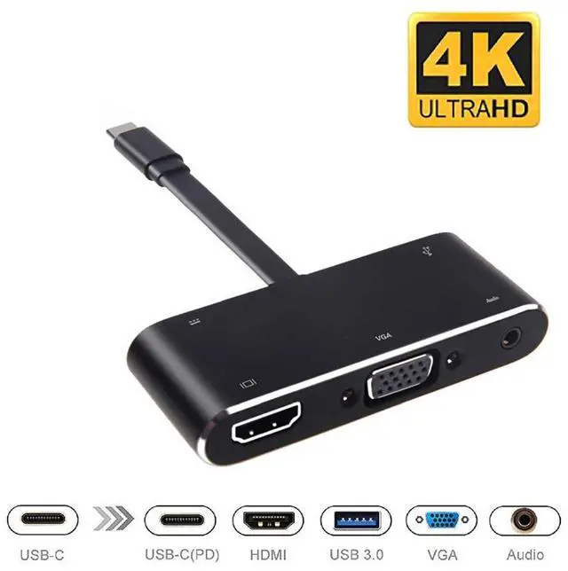 Main image of USB C HDMI VGA Hub, USB-C Type-c to HDMI 3840x2160 4K VGA USB3.0 USB C PD Audio 3.5mm Docking Cable Adapter Compatible with MacBook Pro 2018/2017,ChromeBook,Dell XPS,and More USB Type C Devices