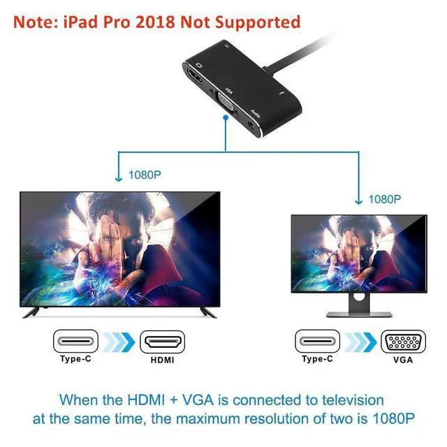 Alt view image 6 of 7 - USB C HDMI VGA Hub, USB-C Type-c to HDMI 3840x2160 4K VGA USB3.0 USB C PD Audio 3.5mm Docking Cable Adapter Compatible with MacBook Pro 2018/2017,ChromeBook,Dell XPS,and More USB Type C Devices