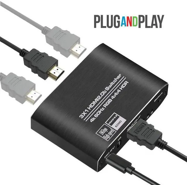 Main image of WRIARICH 4K@60Hz 3x1 HDMI Switch, HDMI 2.0b Switch 3 in 1 Out, 4K HDMI Switcher Splitter with Remote, HDR10, HDCP 2.2 & 3D - OZQ3-1