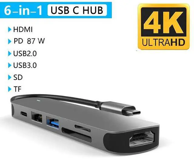 Main image of WRIARICH 6-in-1 Type C USB Hub, MacBook & Windows Dock Station,Type C PD3.0 Charging Port, USB 3.0, USB 2.0,4K HDMI Port, SD/TF Card Reader for MacBook Pro/iPad Pro/Type-C Devices