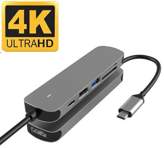 Main image of USB C Hub Multiport Adapter, USB 3.1- SuperSpeed 6 in 1 USB C Dongle with PD Charging Port, USB3.0, USB2.0 Port, TF/SD Card Reader and 4K HDMI Adapter for Mac Book Pro, XPS More Type C Devices