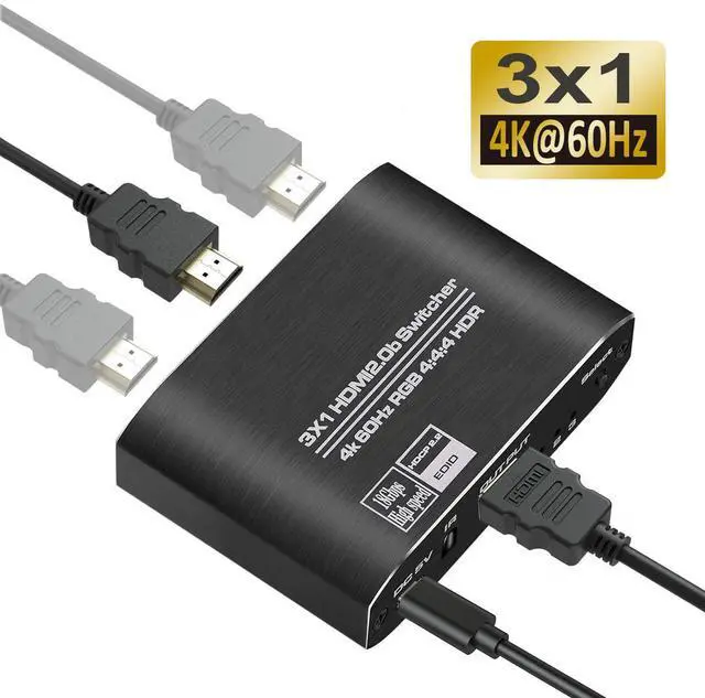 Main image of WRIARICH 4K@60Hz HDMI Switch 3x1, 3 Port HDMI Switcher with IR Wireless Remote Support Auto Switch, HDMI 2.0, HDCP 2.2, HDR, Full HD, 3D - OZQ3-1