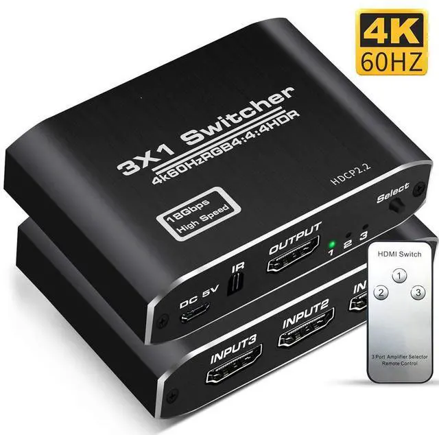 Main image of WRIARICH 4K HDR HDMI Switch, 3 Ports 4K 60Hz HDMI 2.0 Switcher Selector with IR Remote, Supports Ultra HD Dolby Vision, High Speed (Max to 18.5Gbps), HDR10, HDCP 2.2 & 3D - OZQ3-1