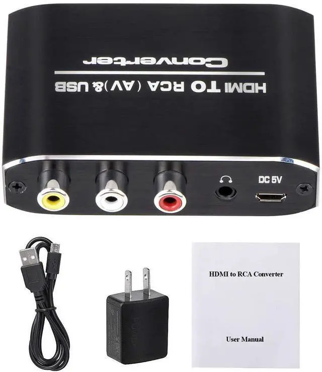 Alt view image 7 of 7 - WRIARICH HDMI to AV CVBS Converter 1080P Mini HDMI to RCA Composite Video Audio Converter Adapter Box with 3.5mm Aux Audio Support PAL/NTSC for HDTV PS4