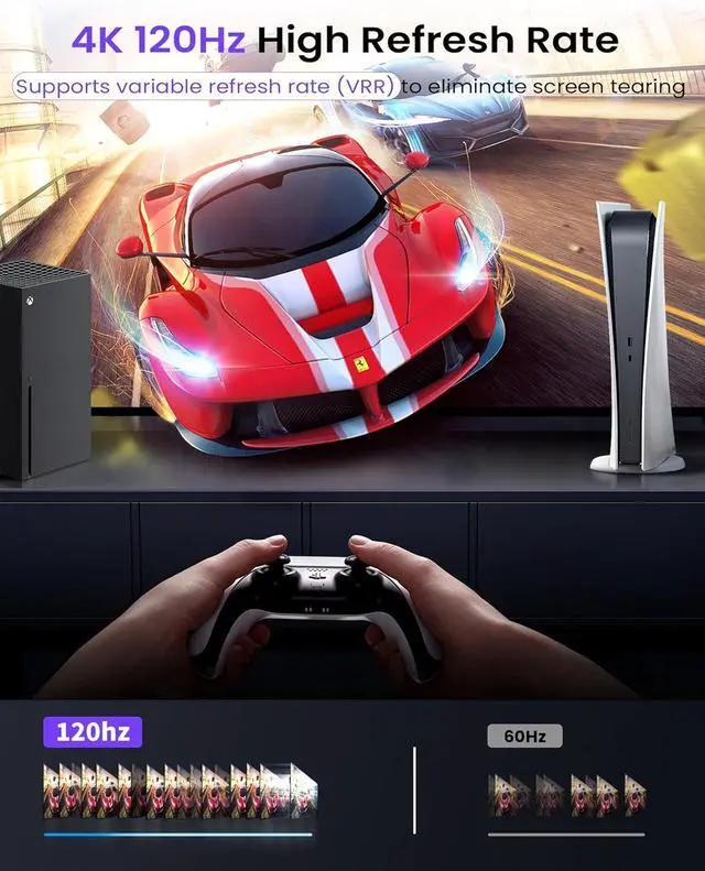 Alt view image 6 of 7 - WRIARICH HDMI Switch 2 in 1 Out 4K@120Hz, 8k Bi-directional HDMI Splitter, 2 Port HDMI Switcher Selector Support VRR, Dynamic HDR, HDCP 2.3 for Switch, PS4, HDTV, Monitor