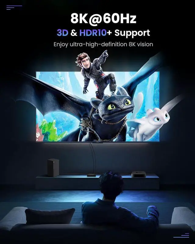 Alt view image 7 of 7 - WRIARICH HDMI 2.1 Switch 8K@60Hz, Bi-Directional HDMI Switcher 4K@120Hz, Aluminum HDMI Splitter 2 in 1 Out 48Gbps Ultra HD VRR, Dynamic HDR, HDCP 2.3 Compatible with Xbox Series X PS5 Fire Stick