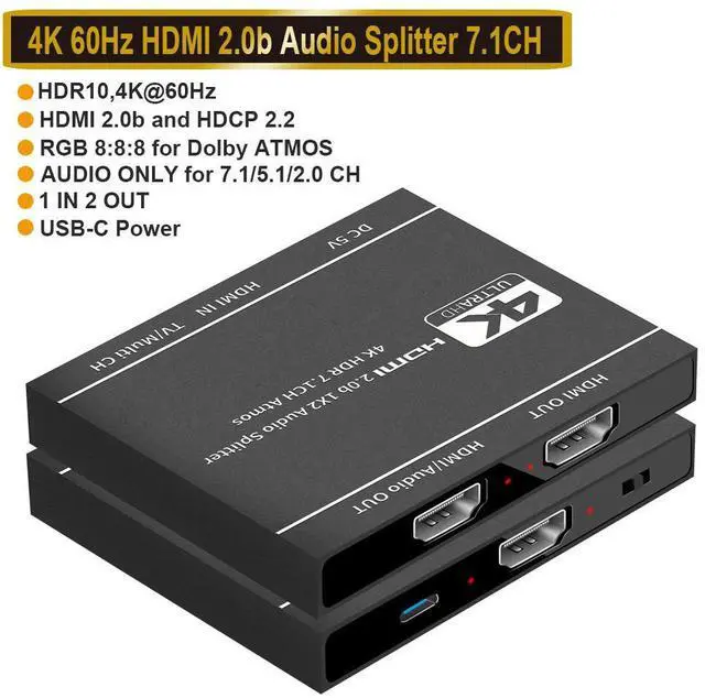 Main image of WRIARICH HDMI Switch 4Kx2K@60Hz, HDMI Splitter 1 in 2 Out, with Audio Extractor(HDMI Audio Output), Supports HDR, 4K, 3D, 1080P, Work for HDTV, Xbox, PS5/4/3, Blu-Ray Player, DVD, DVR