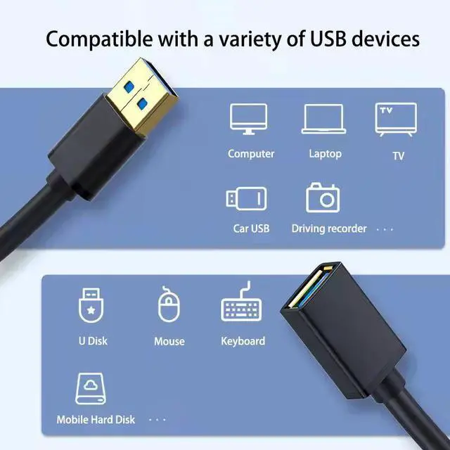 Alt view image 3 of 7 - WRIARICH USB Extension Cable, (3 Pack 10FT) USB 3.0 Extension Cable Male to Female, USB Extender Fast Data Transfer Compatible USB Keyboard,Mouse,Flash Drive,Hard Drive