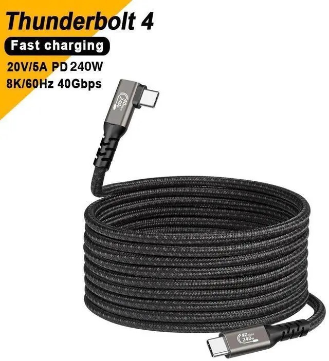 Main image of WRIARICH 5FT Nylon Braided USB C to C USB4 Date Cable 90 Degree with 40 Gbps Data Transfer + Supports 8K Video + 240W Fast Charging for Type-c Monitor, Laptop, Dell, Phones, Docking, SSD etc