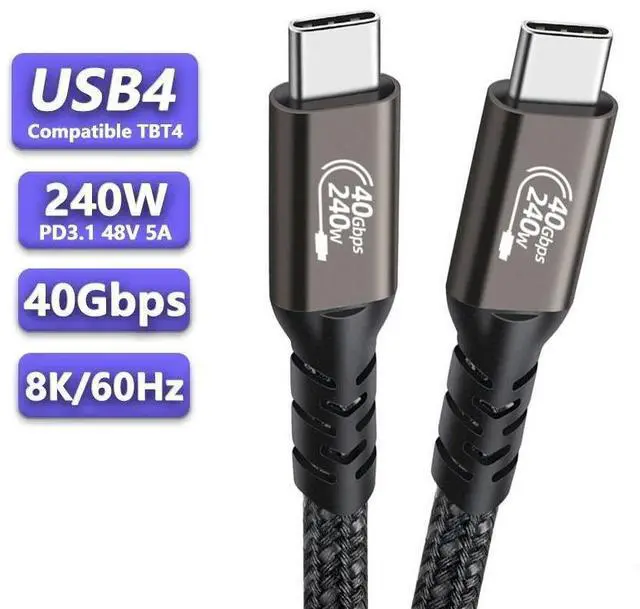 Main image of WRIARICH 5FT Nylon Braided USB C to C USB4 Date Cable with 40 Gbps Data Transfer + Supports 8K Video + 240W Fast Charging for Type-c Monitor, Laptop, Dell, Phones, Docking, SSD etc