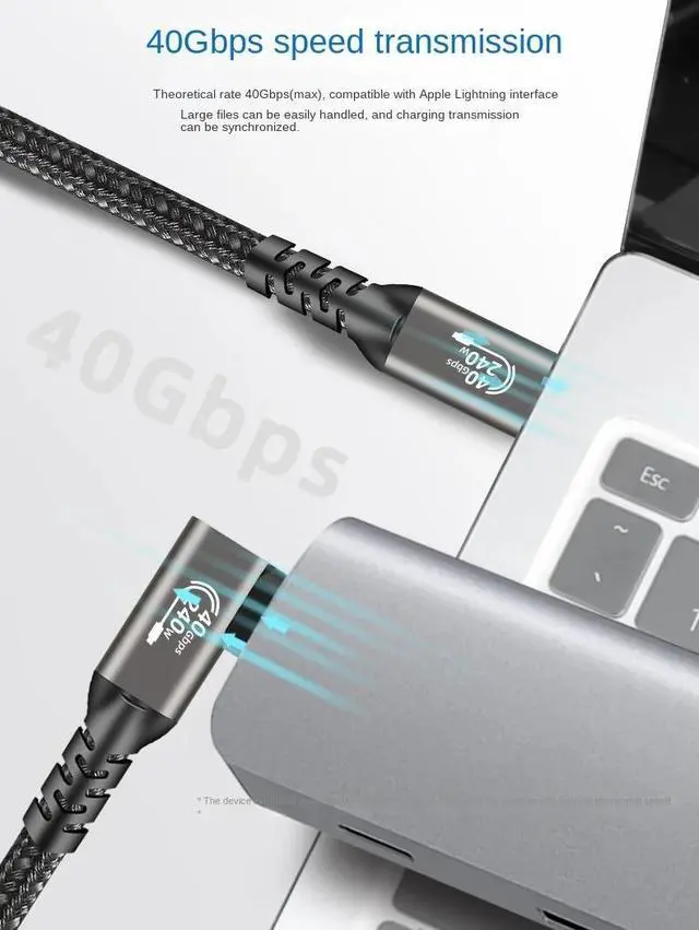 Alt view image 4 of 7 - 40GBps USB 4 Type-C Cable, Right Angle 240W Fast Charging Cord 40Gbps High Speed Data Transfer 8K 4K USB C Video Cord for Thunderbolt 3/4, Mobile Phone, Notebook, MAC, SSD, PD3.1 and QC4.0 - 5FT
