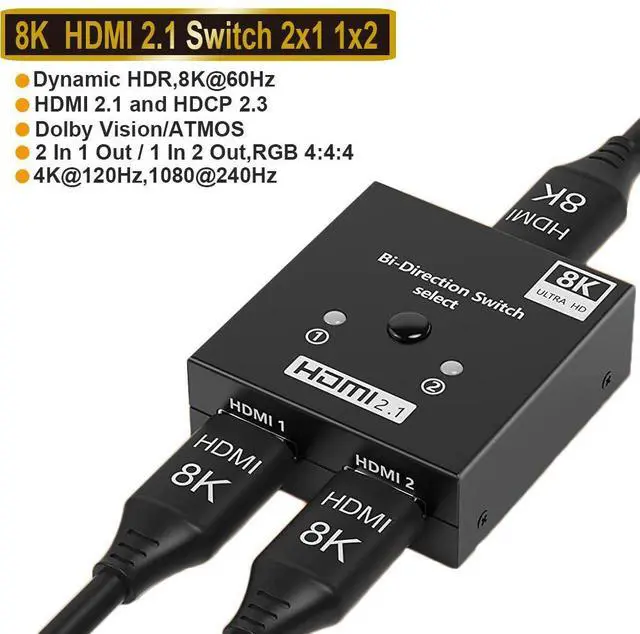 Main image of WRIARICH HDMI Switch 4K 120Hz, Bi-Directional HDMI Switcher 2 Input 1 Output, 1 Input 2 Output, Supports 4K/120Hz,8K/60Hz High Speed 48Gbps Compatible for Firestick, Xbox PS4 Roku HDTV