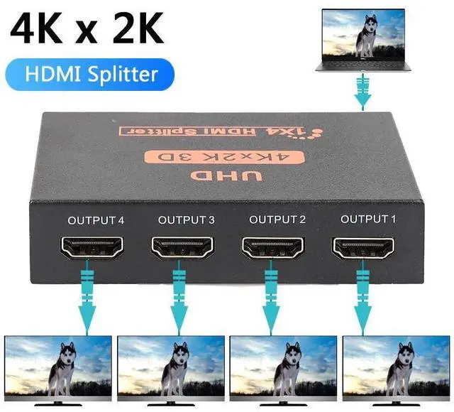 Main image of WRIARICH Hdmi Splitter 1 in 4 Out V1.4b Powered Hdmi Video Splitter with AC Adaptor Duplicate/Mirror Screen Monitor Supports Ultra HD 1080P 2K x4K@30Hz and 3D Resolutions (1 Input to 4 Outputs)