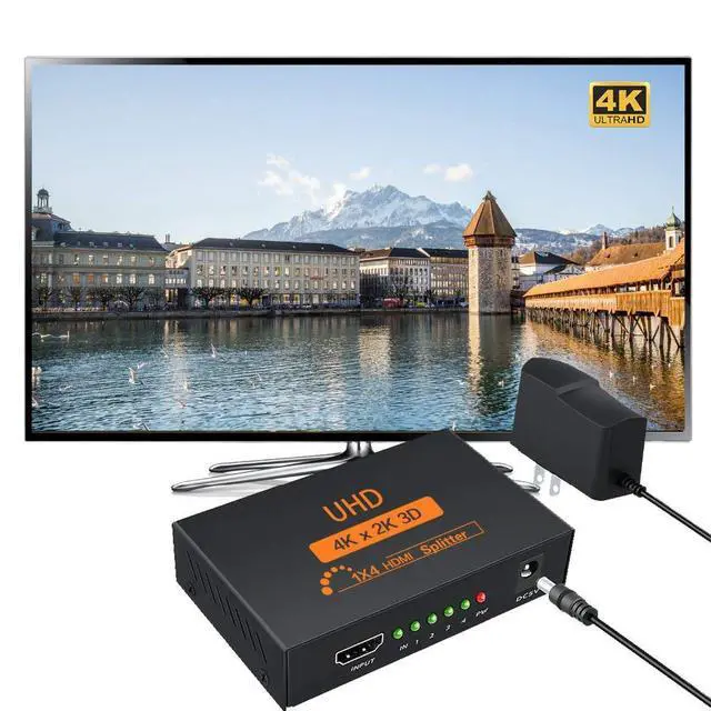 Alt view image 7 of 7 - WRIARICH Hdmi Splitter 1 in 4 Out V1.4b Powered Hdmi Video Splitter with AC Adaptor Duplicate/Mirror Screen Monitor Supports Ultra HD 1080P 2K x4K@30Hz and 3D Resolutions (1 Input to 4 Outputs)