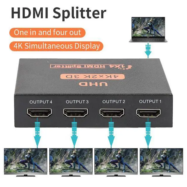 Alt view image 5 of 7 - WRIARICH Hdmi Splitter 1 in 4 Out V1.4b Powered Hdmi Video Splitter with AC Adaptor Duplicate/Mirror Screen Monitor Supports Ultra HD 1080P 2K x4K@30Hz and 3D Resolutions (1 Input to 4 Outputs)