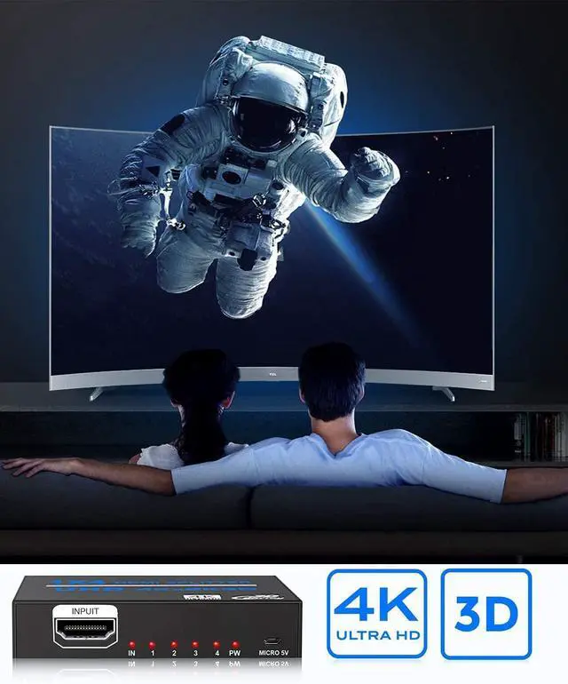 Alt view image 5 of 7 - WRIARICH HDMI Splitter 1 in 4 Out 4K,LUOM 4 Port HDMI Splitter Powered Video Splitter 4 Outputs w/ AC Adapter, Duplicate/Mirror Screens for Fire Stick/Roku/DirecTV/Cable Box/Security Cameras