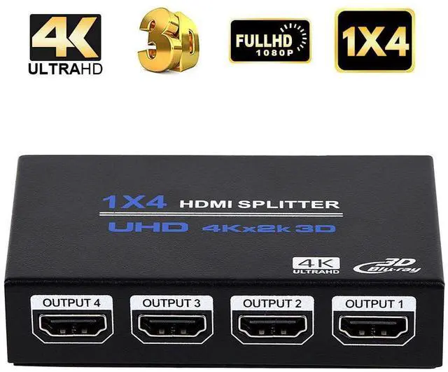 Main image of WRIARICH HDMI Splitter 1 in 4 Out 4K @ 30Hz 1x4 Powered HDMI Splitter Duplicate Mirror Supports 4K 3D Full HD 1080P for Xbox, PS4 PS3 Fire Stick Blu Ray Apple TV HDTV (1 Source to 4 Displays)